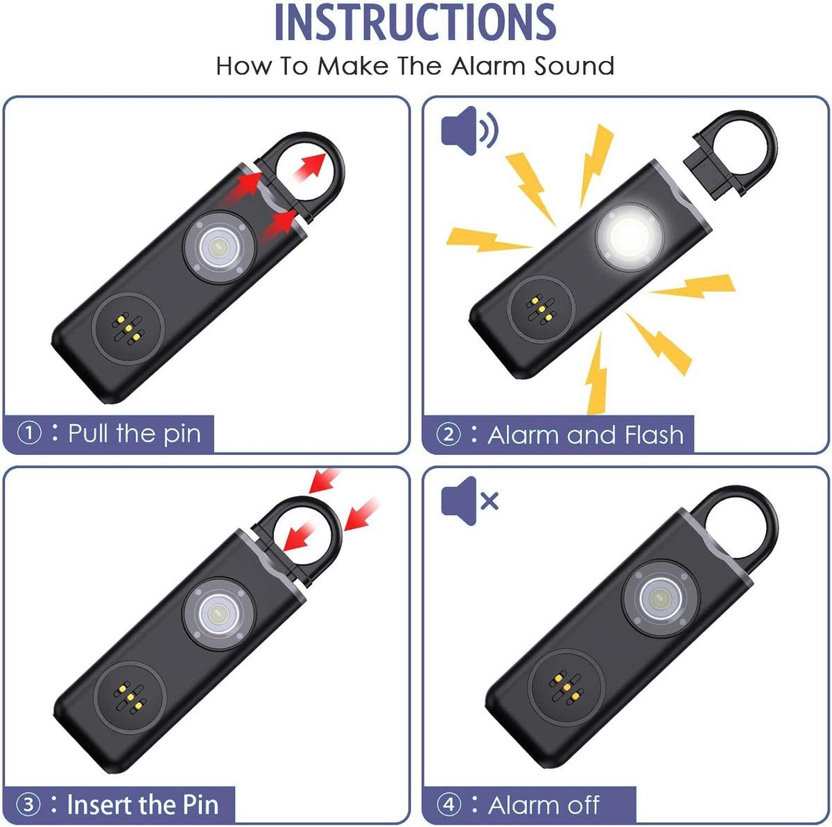 Personal Self-Defense Alarm, Self-Defense Alarm for Women, Rechargeable Alarm Keychain, Emergency Alarm, with LED Strobe, 130 dB, Black Kemu |Fashion Home Kitchen Beauty