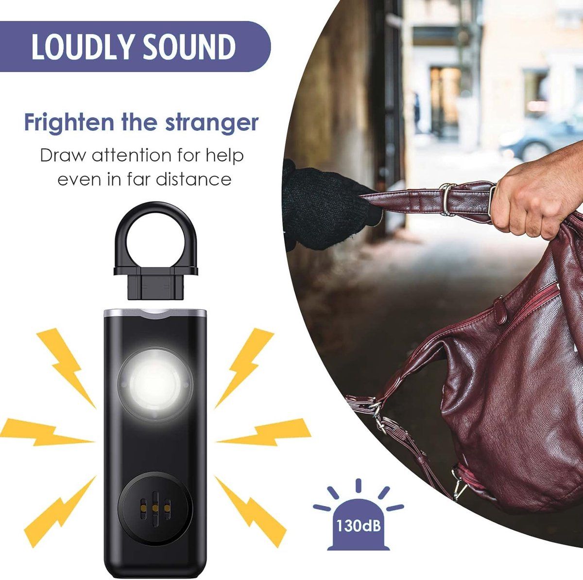 Personal Self-Defense Alarm, Self-Defense Alarm for Women, Rechargeable Alarm Keychain, Emergency Alarm, with LED Strobe, 130 dB, Black Kemu |Fashion Home Kitchen Beauty