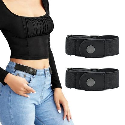 2 Pack No Buckle Stretch Belt for Women and Men, Elastic Invisible Waist Belt for Jeans, Side-Fastening Buckle-Free Belt, Black Kemu |Fashion Home Kitchen Beauty