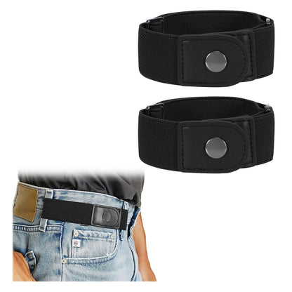 2 Pack No Buckle Stretch Belt for Women and Men, Elastic Invisible Waist Belt for Jeans, Side-Fastening Buckle-Free Belt, Black Kemu |Fashion Home Kitchen Beauty