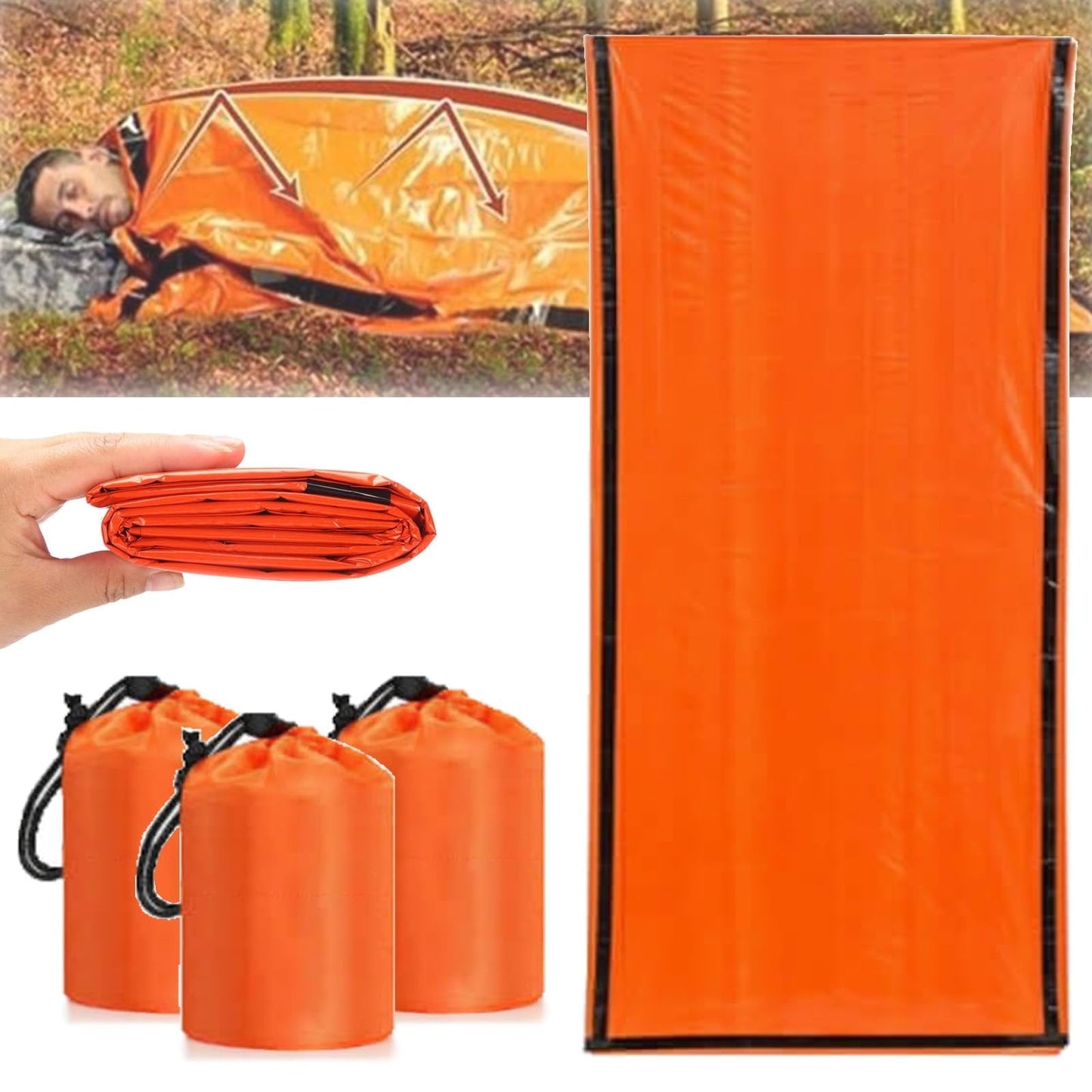 3 Pieces Emergency Sleeping Bag, Waterproof Emergency Sleeping Bags for Survival, Sleeping Bag ,Pocket Size Survival Blanket, 213.4 x 91.4 cm Kemu |Fashion Home Kitchen Beauty