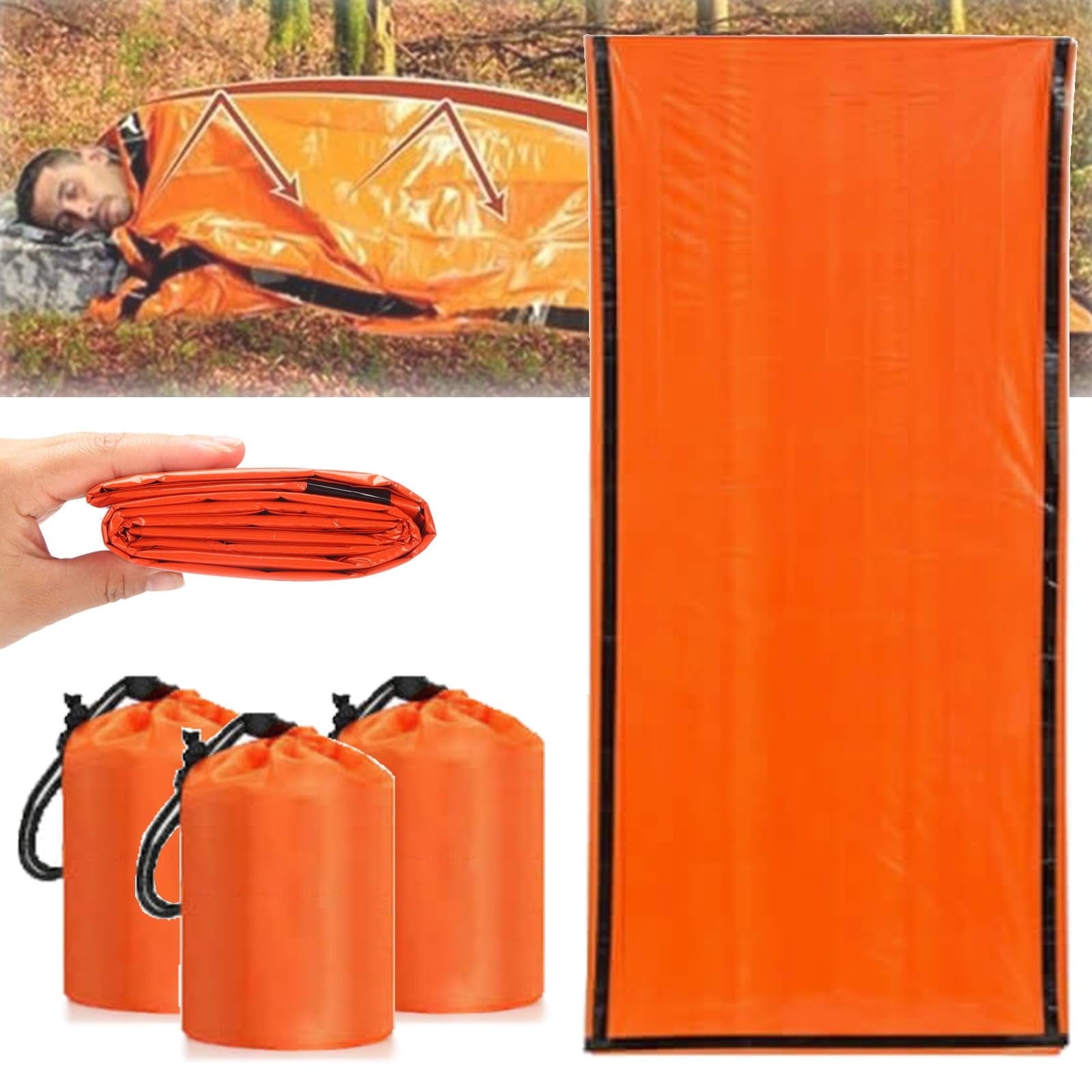 3 Pieces Emergency Sleeping Bag, Waterproof Emergency Sleeping Bags for Survival, Sleeping Bag ,Pocket Size Survival Blanket, 213.4 x 91.4 cm Kemu |Fashion Home Kitchen Beauty