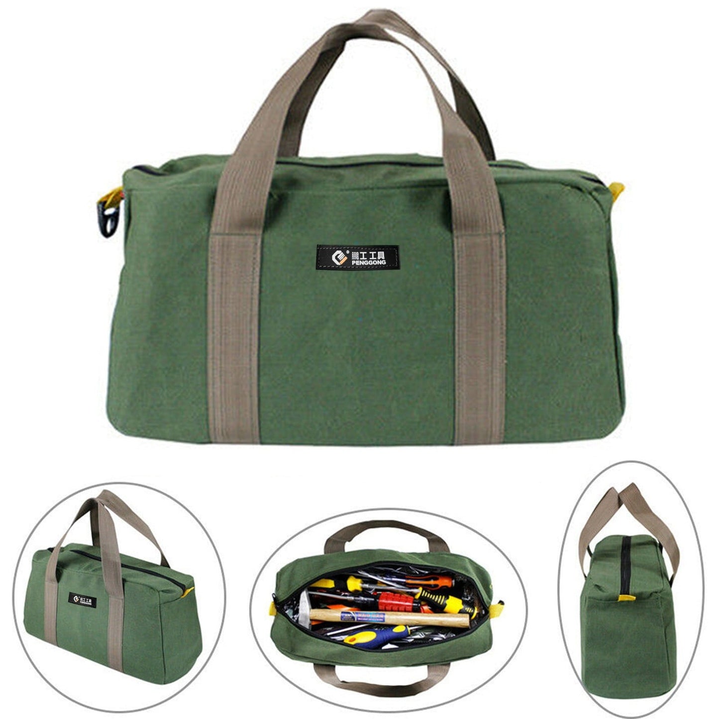1 Pack Tool Bag for Men with Waterproof Hard Bottom,Mechanics Tool Bag,Heavy Duty Tool Bag Wide Mouth Tote for Various Instrument, Electrician Carpenter Mechanic,3 Sizes Available，Green(16 inch) 16 inch Kemu |Fashion Home Kitchen Beauty
