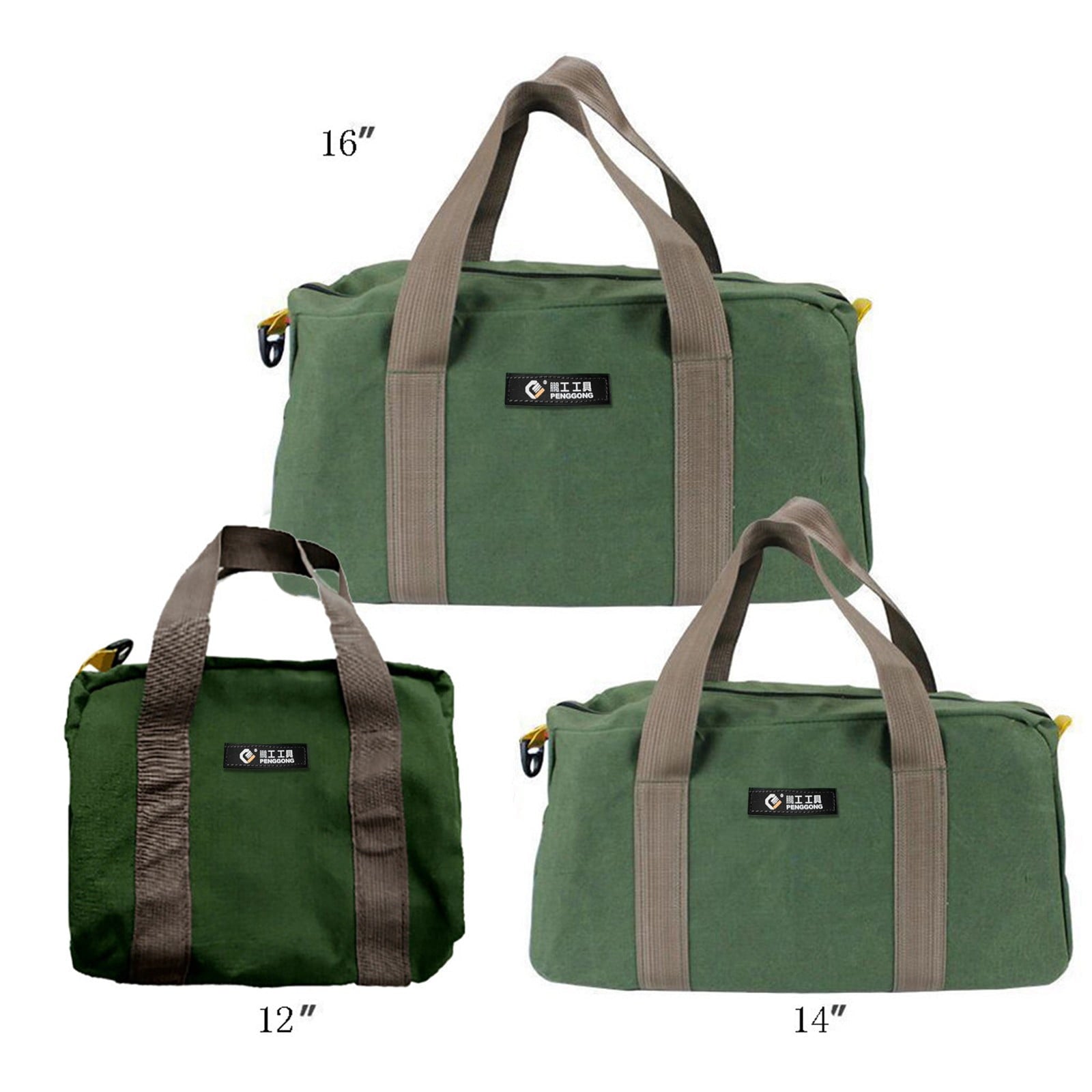 1 Pack Tool Bag for Men with Waterproof Hard Bottom,Mechanics Tool Bag,Heavy Duty Tool Bag Wide Mouth Tote for Various Instrument, Electrician Carpenter Mechanic,3 Sizes Available，Green(16 inch) 16 inch Kemu |Fashion Home Kitchen Beauty
