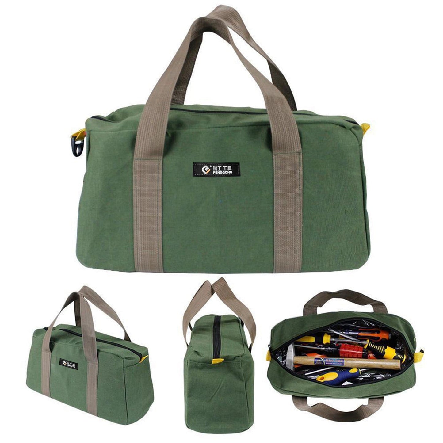 1 Pack Tool Bag for Men with Waterproof Hard Bottom,Mechanics Tool Bag,Heavy Duty Tool Bag Wide Mouth Tote for Various Instrument, Electrician Carpenter Mechanic,3 Sizes Available，Green(16 inch) 16 inch Kemu |Fashion Home Kitchen Beauty