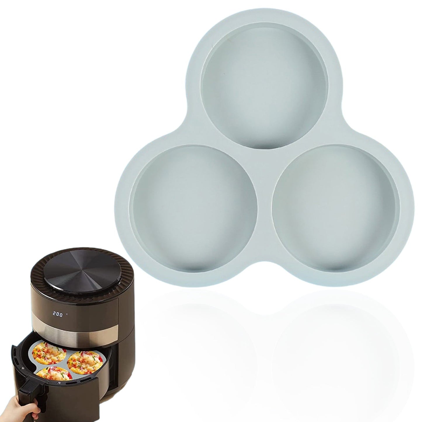 1 Pcs Silicone Egg Cups for Air Fryer,3-Cavity Cupcake Baking Tray,Round Silicone Baking Tools,Round Silicone Ramekins,for Sandwiches,Non-Stick Tray for Baking Accessories,(Dark Gray,9.06x8.46 in) Gray Kemu |Fashion Home Kitchen Beauty