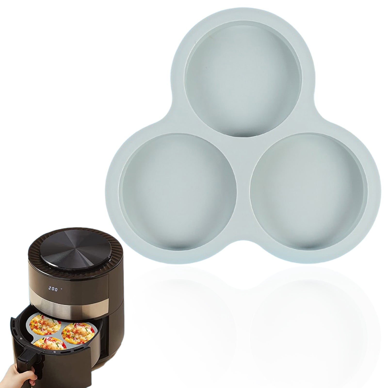 1 Pcs Silicone Egg Cups for Air Fryer,3-Cavity Cupcake Baking Tray,Round Silicone Baking Tools,Round Silicone Ramekins,for Sandwiches,Non-Stick Tray for Baking Accessories,(Dark Gray,9.06x8.46 in) Gray Kemu |Fashion Home Kitchen Beauty