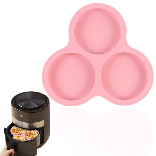 1 Pcs Silicone Egg Cups for Air Fryer,3-Cavity Cupcake Baking Tray,Round Silicone Baking Tools,Round Silicone Ramekins,for Sandwiches,Non-Stick Tray for Baking Accessories,(Dark Gray,9.06x8.46 in) Pink Kemu |Fashion Home Kitchen Beauty