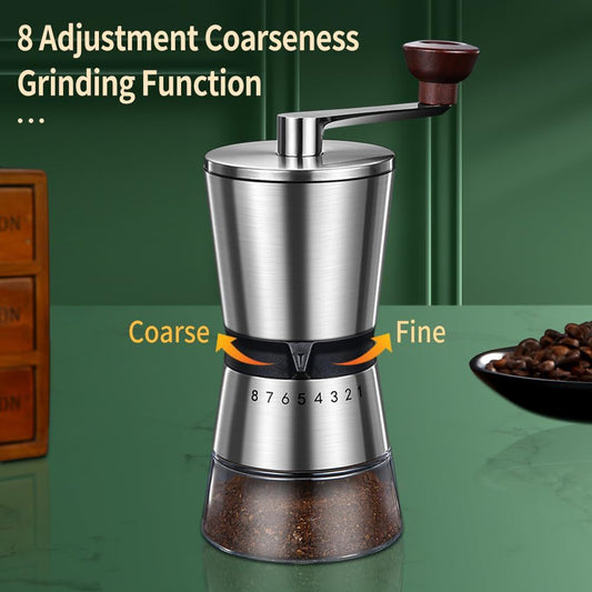 Precision Manual Coffee Grinder Large Capacity for Home Use, 8 Adjustable Coarseness Setting, Ceramic Burr Hand Held Stainless Steel Espresso Bean Mill for Travel Camping, Easy to Clean15*8.5*21.5cm Kemu |Fashion Home Kitchen Beauty