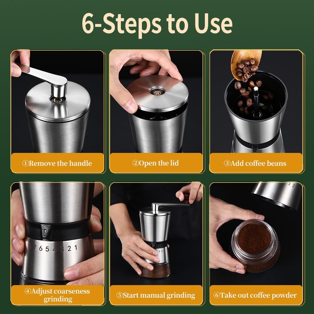 Precision Manual Coffee Grinder Large Capacity for Home Use, 8 Adjustable Coarseness Setting, Ceramic Burr Hand Held Stainless Steel Espresso Bean Mill for Travel Camping, Easy to Clean15*8.5*21.5cm Kemu |Fashion Home Kitchen Beauty