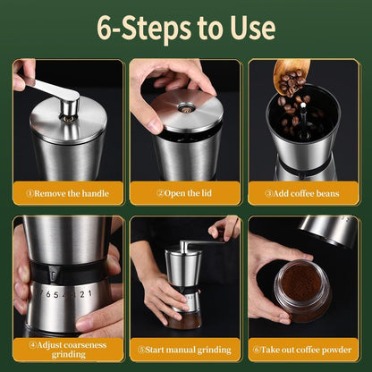 Precision Manual Coffee Grinder Large Capacity for Home Use, 8 Adjustable Coarseness Setting, Ceramic Burr Hand Held Stainless Steel Espresso Bean Mill for Travel Camping, Easy to Clean15*8.5*21.5cm Kemu |Fashion Home Kitchen Beauty