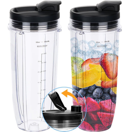 Replacement 32oz Blender Cup with Sip & Seal Lid For BL450 BL454 Bl455 BL456 BL480 BL481 BL482 BL490 BL640 BL642 BL682 SS101 SS401 SS351  Auto Series Blenders, 2-Pack … Kemu |Fashion Home Kitchen Beauty