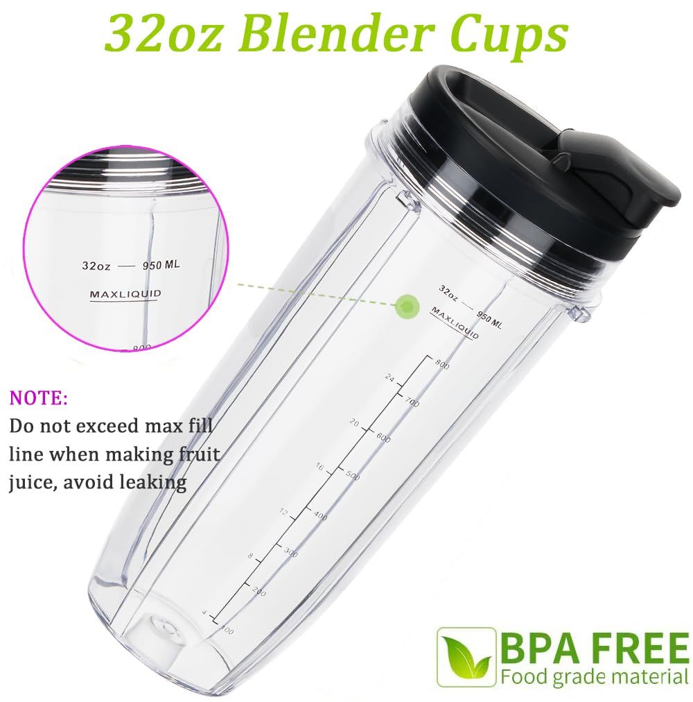 Replacement 32oz Blender Cup with Sip & Seal Lid For BL450 BL454 Bl455 BL456 BL480 BL481 BL482 BL490 BL640 BL642 BL682 SS101 SS401 SS351  Auto Series Blenders, 2-Pack … Kemu |Fashion Home Kitchen Beauty