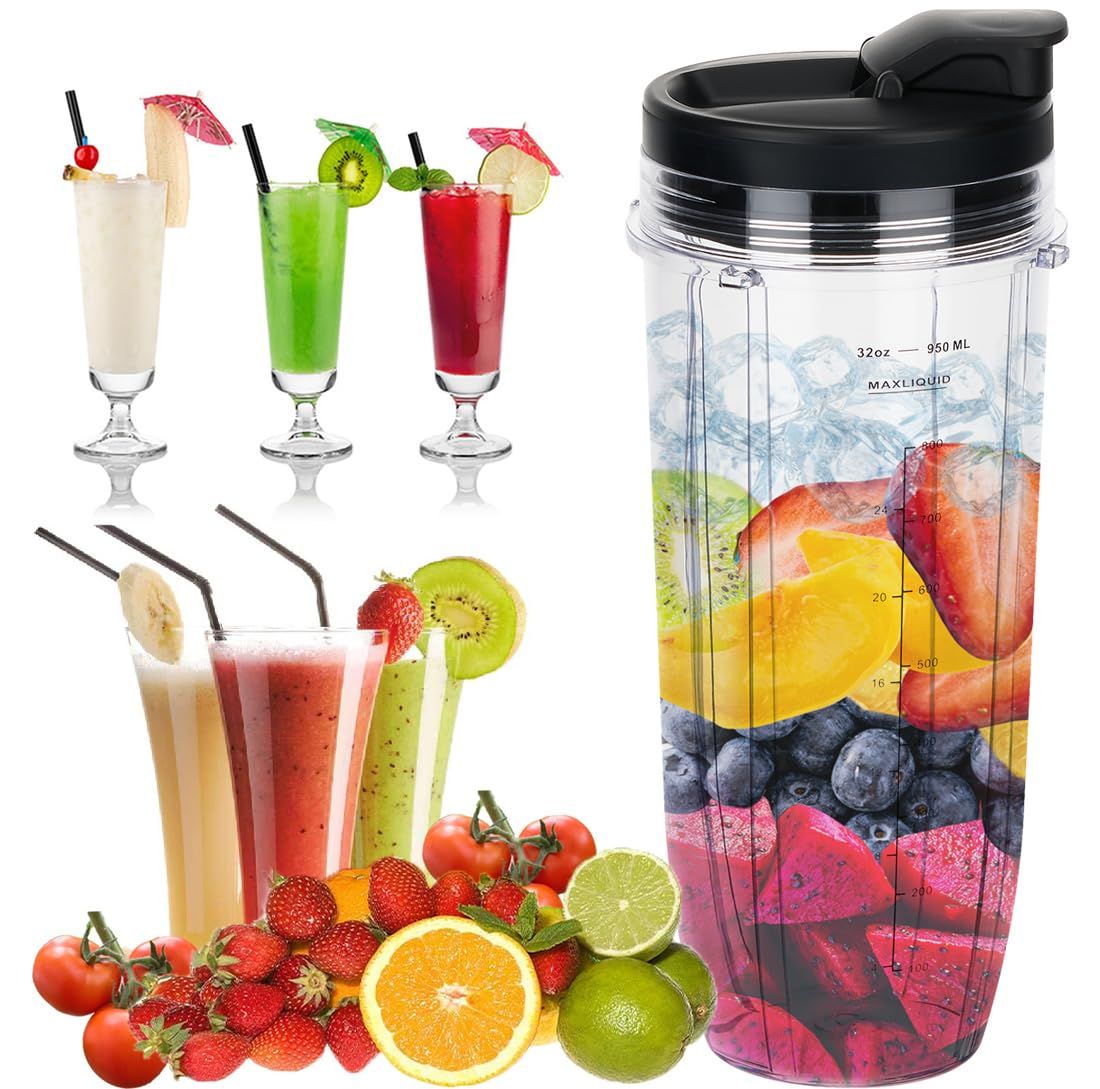 Replacement 32oz Blender Cup with Sip & Seal Lid For BL450 BL454 Bl455 BL456 BL480 BL481 BL482 BL490 BL640 BL642 BL682 SS101 SS401 SS351  Auto Series Blenders, 2-Pack … Kemu |Fashion Home Kitchen Beauty