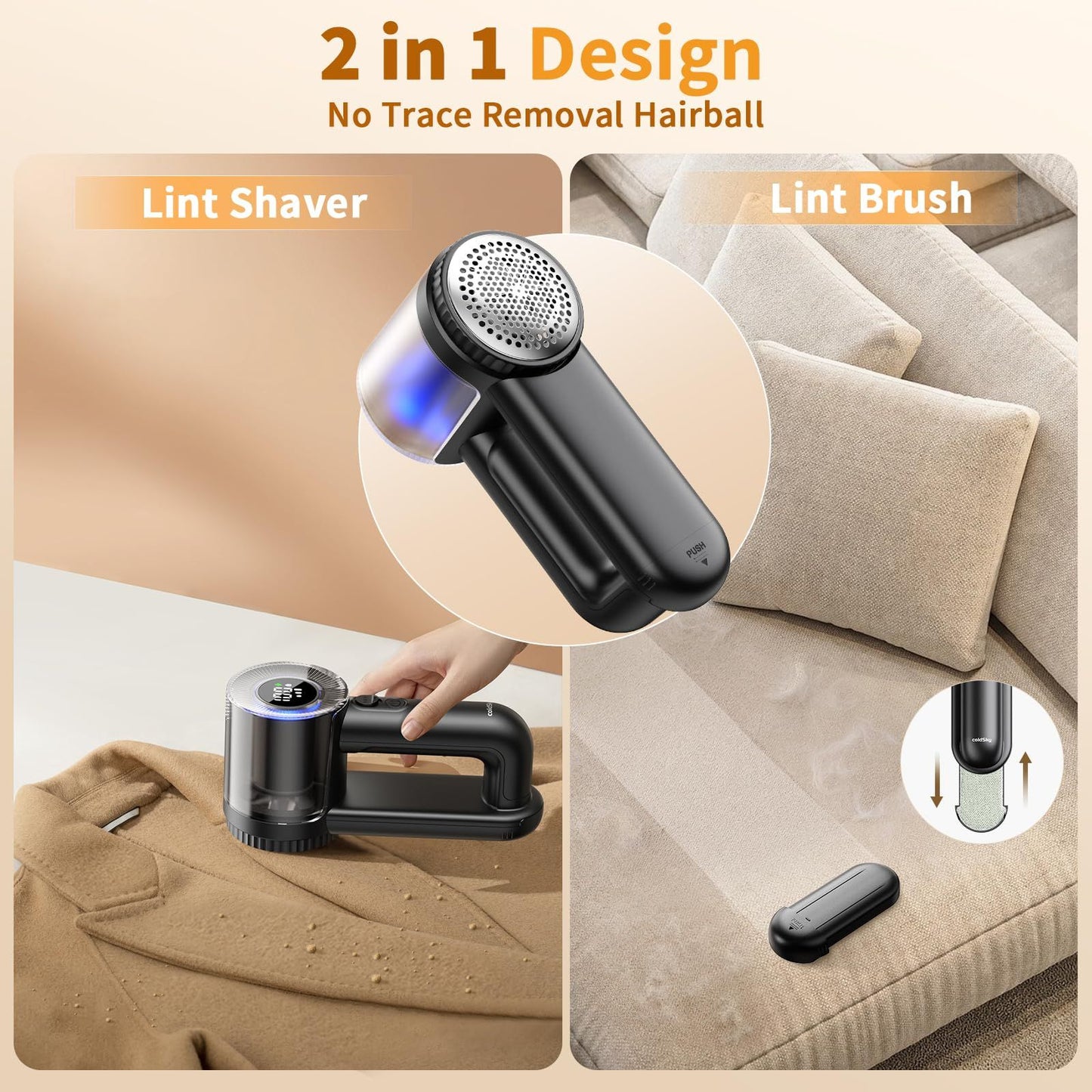 Electric Fabric Shaver & Lint Remover, Rechargeable Portable 3-Speed LED Digital Display Sweater Defuzzer for Clothes, Sofa, Bedding - Removes Lint, Hairball, Fuzz - Black
