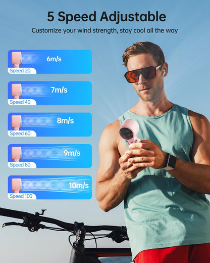 Portable Handheld Turbo Fan with Ice Cooling, 5 Speed Battery Rechargeable Foldable 2in 1 Mini Fan,Desk Fan, Quiet Personal Fans for Outdoor, Travel, Camping, Hiking, Working pink （16.8*5.3*4.7cm)