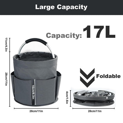 28cm Foldable Storage Basket, Cleaning Caddy Organiser, Portable Multi Cleaning Bucket Bag for Home, Garden (Dark Grey)The packaging only includes one tool basket