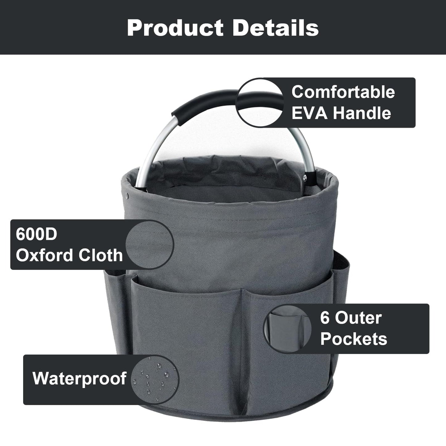 28cm Foldable Storage Basket, Cleaning Caddy Organiser, Portable Multi Cleaning Bucket Bag for Home, Garden (Dark Grey)The packaging only includes one tool basket