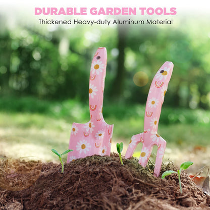 Garden Tool Set, 3PCS  Gardening Tools with Box Include Trowel, Rake, Pruner, Gloves, Pink, Gifts-Pink