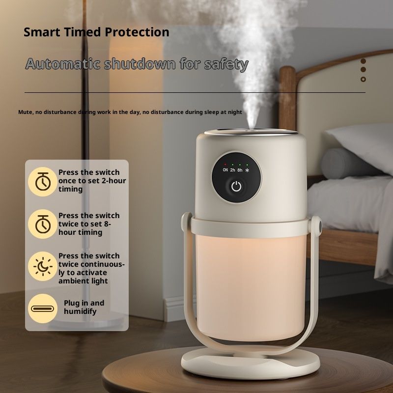 Portable Small Humidifier - Cold Mist Humidifier with 360° Rotating Stand, Stepless Dimming Warm Night Light, 2/8 H Timer Function, Mini humidifier for Bedroom, Plants, Office, and Car