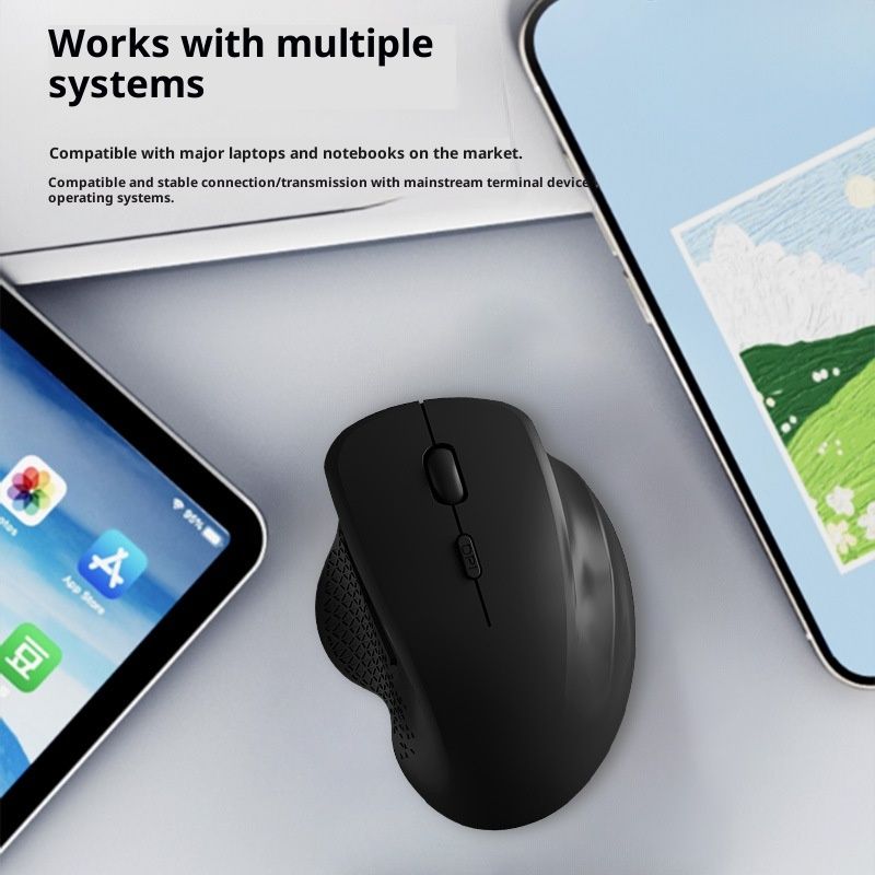 Wireless Mouse (2.4G) Silent 800-1200-1600 DPI Computer USB  & Bluetooth Mouse 6 Buttons, Wide Compatibility - Black