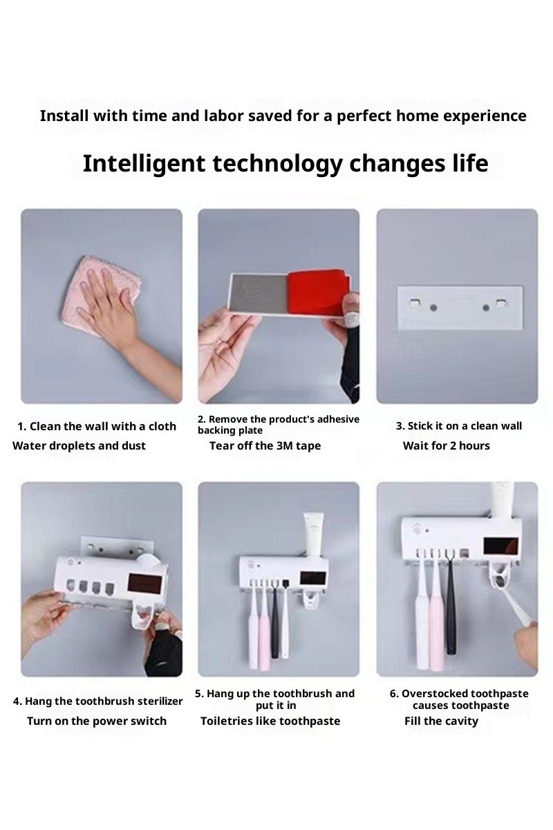 Toothbrush Holder for Bathroom 5 Toothbrush Slots Toothbrush Holder Wall Mounted with Toothpaste Dispenser Chargeable Tooth Brushing Holder (White induction model)