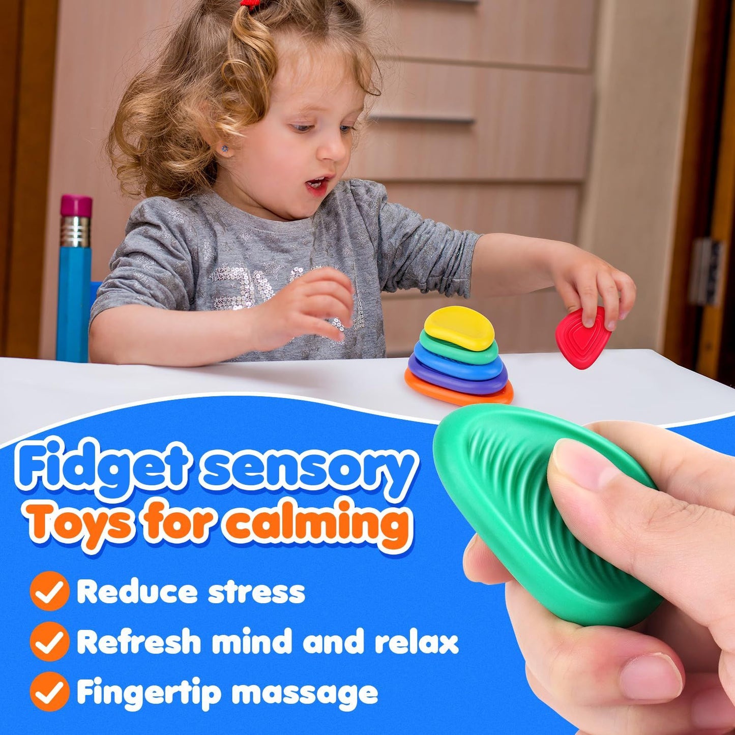 Sensory Stone for Kids: 12 Pack Textured Soft Worry Stone for Autism Kids Calming -  Stress Toys for Students Anxiety Relief - Small Prizes Toys