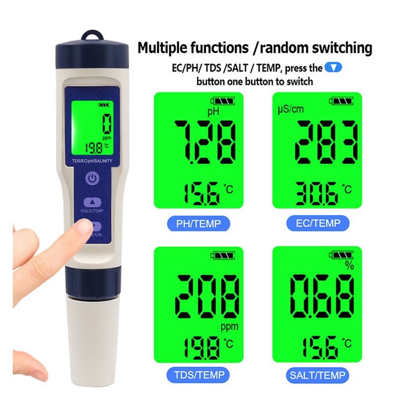 PH Meter & TDS Meter Digital Water Tester 5 in 1 Salinity Tester PH Temp EC and TDS Meter,PH Meter for Water with LCD Backlit,Water Testing Kits for Drinking Water, Kemu |Fashion Home Kitchen Beauty