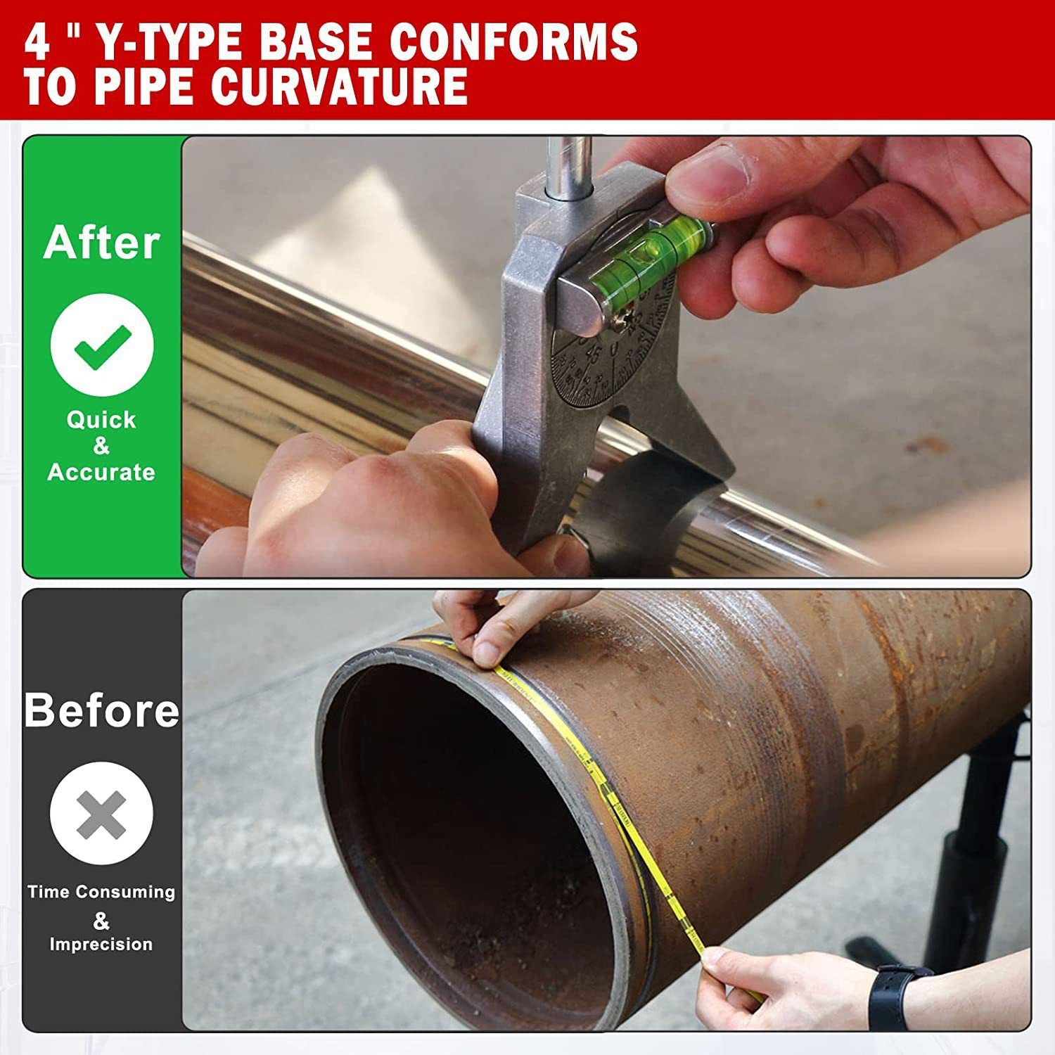 Upgraded Pipe Center Finder, Measure Pipe Diameter, Pipefitter Tools With Centering Head, Measure Pipe Diameter Over 0.5" & up With 4" Y-Type Base and Adjustable Dial Bubble Protractor Kemu |Fashion Home Kitchen Beauty