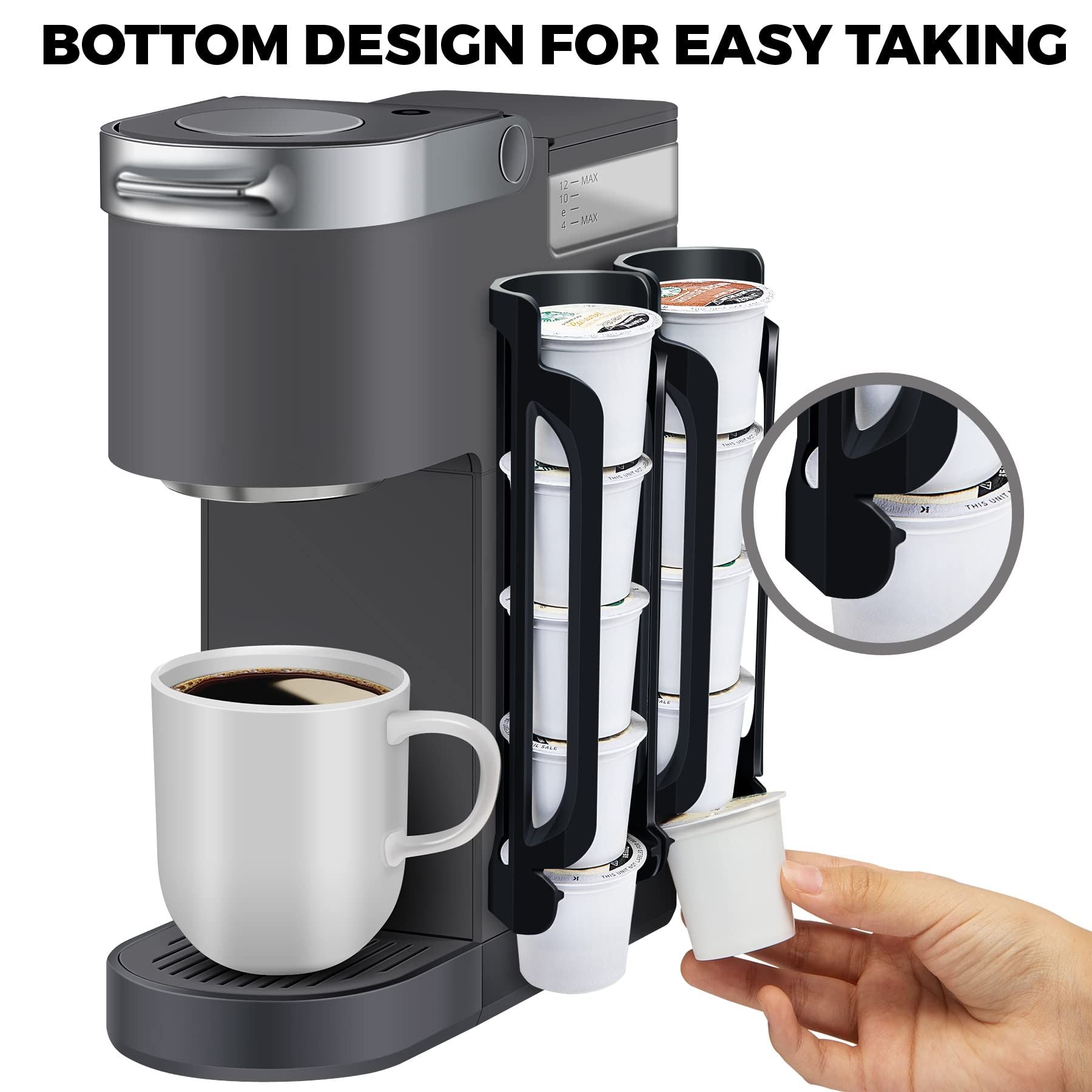 K Cup Holder : Coffee Pod Holder for Counter Small Space - cup holder for Wall Mount (4, Black) Coffee Pod Holder Side Mount Cup Pods Organizer compatible Kemu |Fashion Home Kitchen Beauty