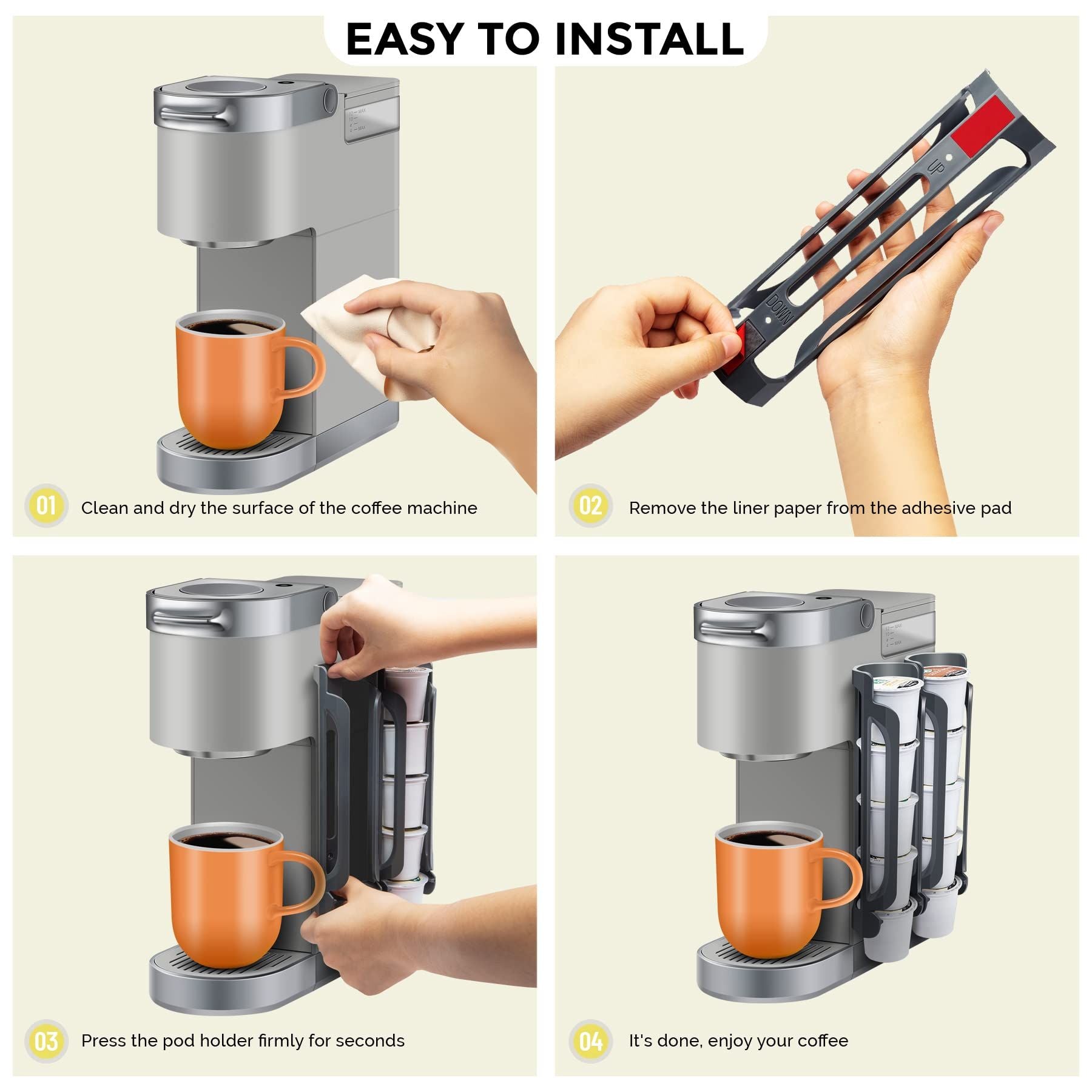 K Cup Holder : Coffee Pod Holder for Counter Small Space - cup holder for Wall Mount (4, Black) Coffee Pod Holder Side Mount Cup Pods Organizer compatible Kemu |Fashion Home Kitchen Beauty