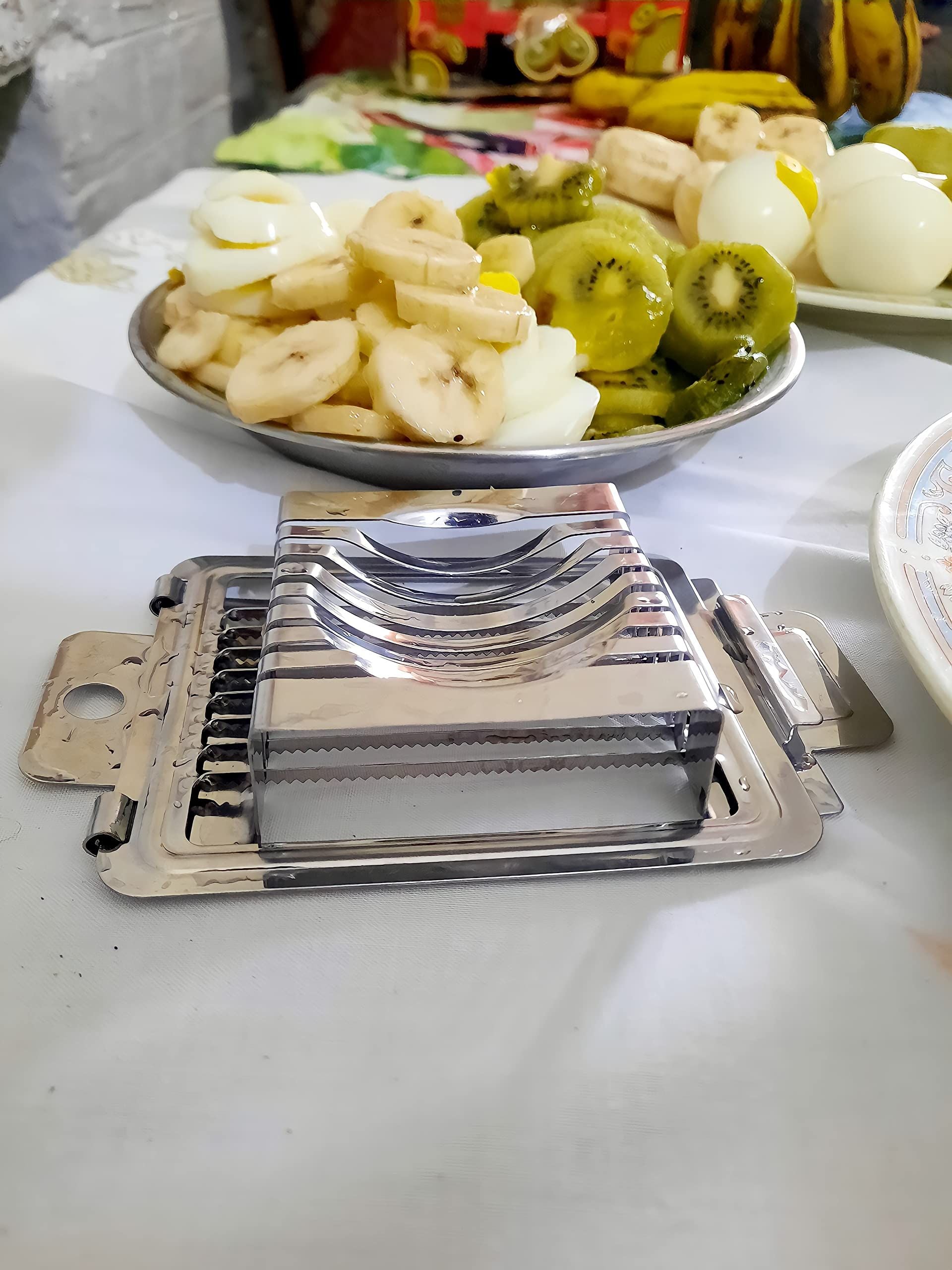 Multifunctional 403 Stainless Steel Egg Slicer for Hard Boiled Eggs Heavy Duty, Safe Egg Cutter, Kiwi Slicer, Banana Slicer Kemu |Fashion Home Kitchen Beauty