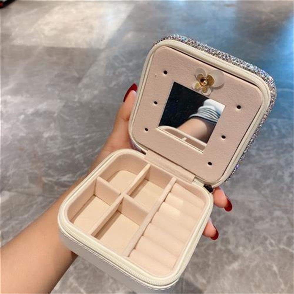 Luxury Rhinestone Jewelry Holder Pouch, Travel Portable PU leather Organizer Case w Compartments for Jewelry,Hair Pins