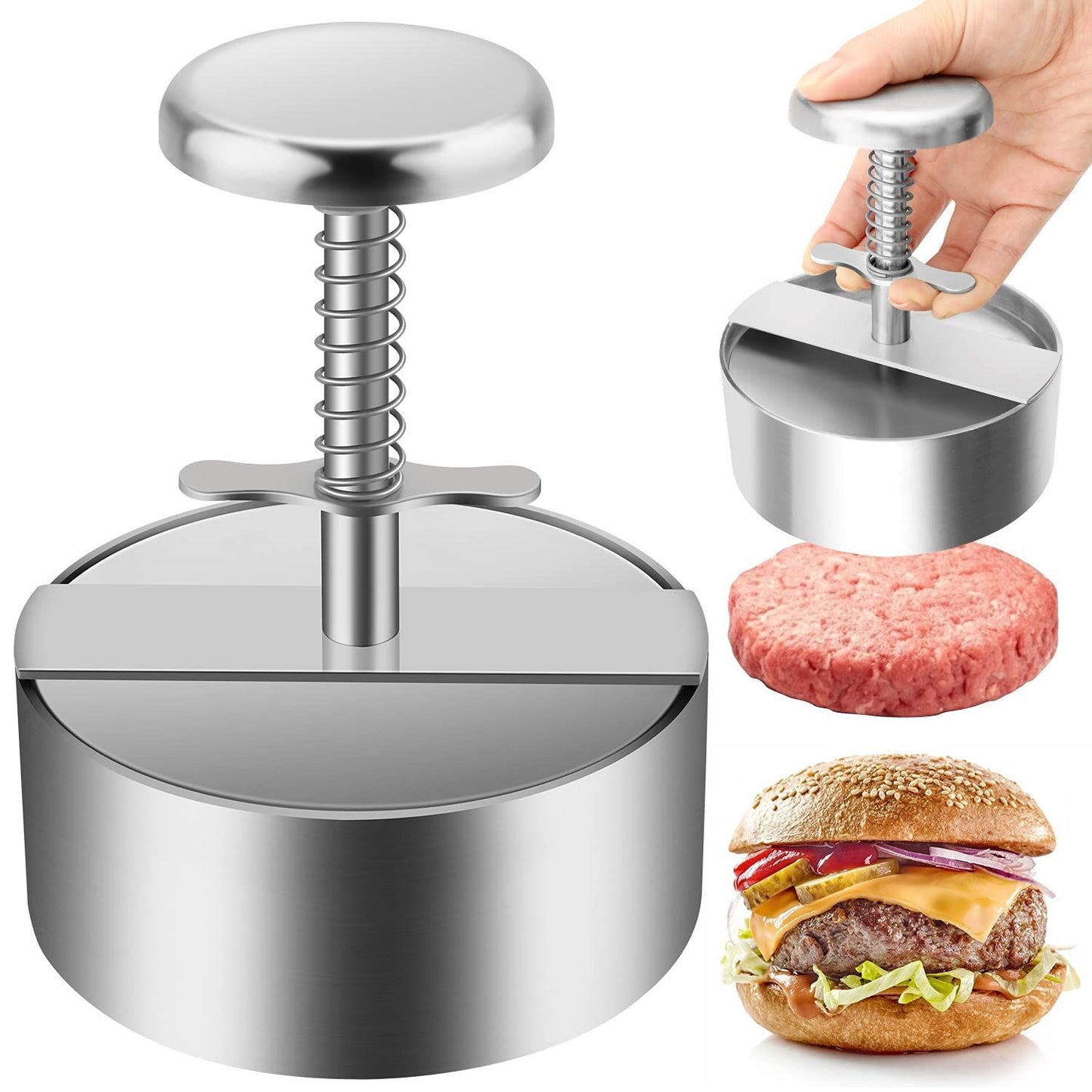 Patty Maker with Non-Stick Mold & Spring Button, Easy Use for Beef, BBQ, Cooking and Homemade Hamburger, Dishwasher Safe（Small size）