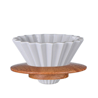 Ceramic Coffee Dripper Pour Over Coffee Maker with Wood Stand Elegant Flower Shape Filter,Slow Brewing Maker for Home Cafe Kemu |Fashion Home Kitchen Beauty