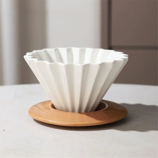 Ceramic Coffee Dripper Pour Over Coffee Maker with Wood Stand Elegant Flower Shape Filter,Slow Brewing Maker for Home Cafe Kemu |Fashion Home Kitchen Beauty