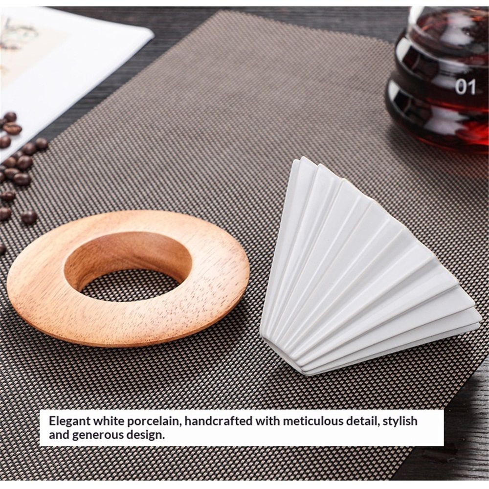 Ceramic Coffee Dripper Pour Over Coffee Maker with Wood Stand Elegant Flower Shape Filter,Slow Brewing Maker for Home Cafe Kemu |Fashion Home Kitchen Beauty