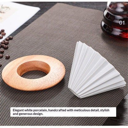 Ceramic Coffee Dripper Pour Over Coffee Maker with Wood Stand Elegant Flower Shape Filter,Slow Brewing Maker for Home Cafe Kemu |Fashion Home Kitchen Beauty