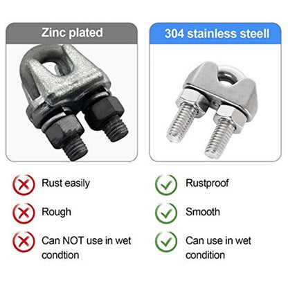 40 PCS 1/4" Stainless Steel Wire Rope Cable Clip Clamp M6 Wire Rope Clamp Wire Rope Cable Clip Clamp U Bolt Saddle Fastener Kemu |Fashion Home Kitchen Beauty