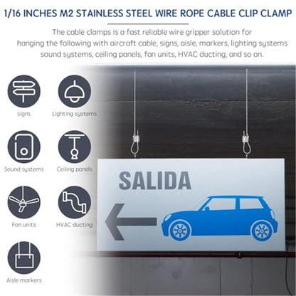 Stainless Steel Wire Rope Cable Clip Clamp, 1/16" Two Way Wire Rope Clips for 1/16 Inch (1.5mm-2.5mm) Stainless Steel Cable/Wire Rope - 10 PCS Kemu |Fashion Home Kitchen Beauty