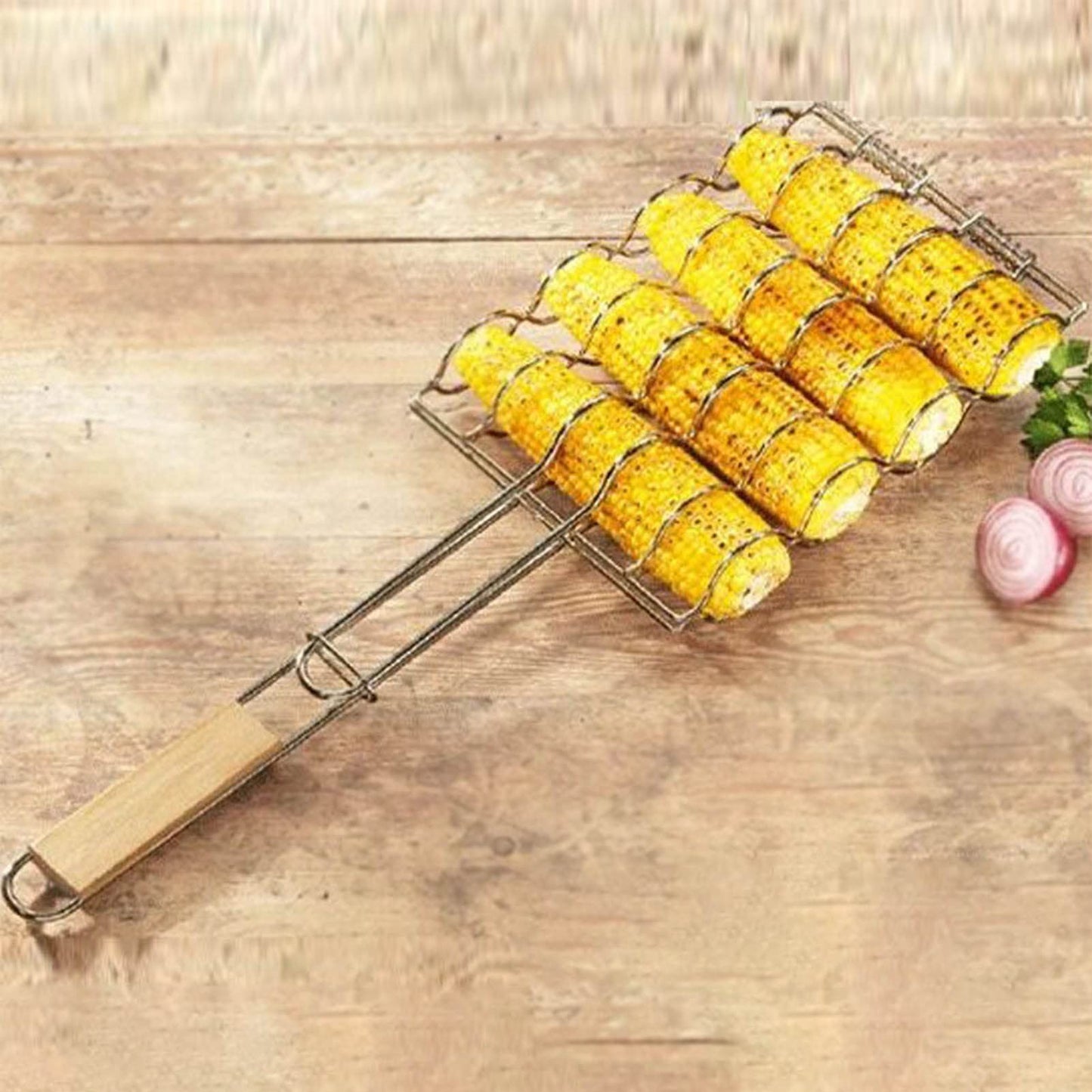 BBQ Grilling Accessories, Portable Barbecue Grilling Basket Corn on the Cob Grill Basket, for Grilling Outdoor Camping Cooking Fish Grilling Basket Tool