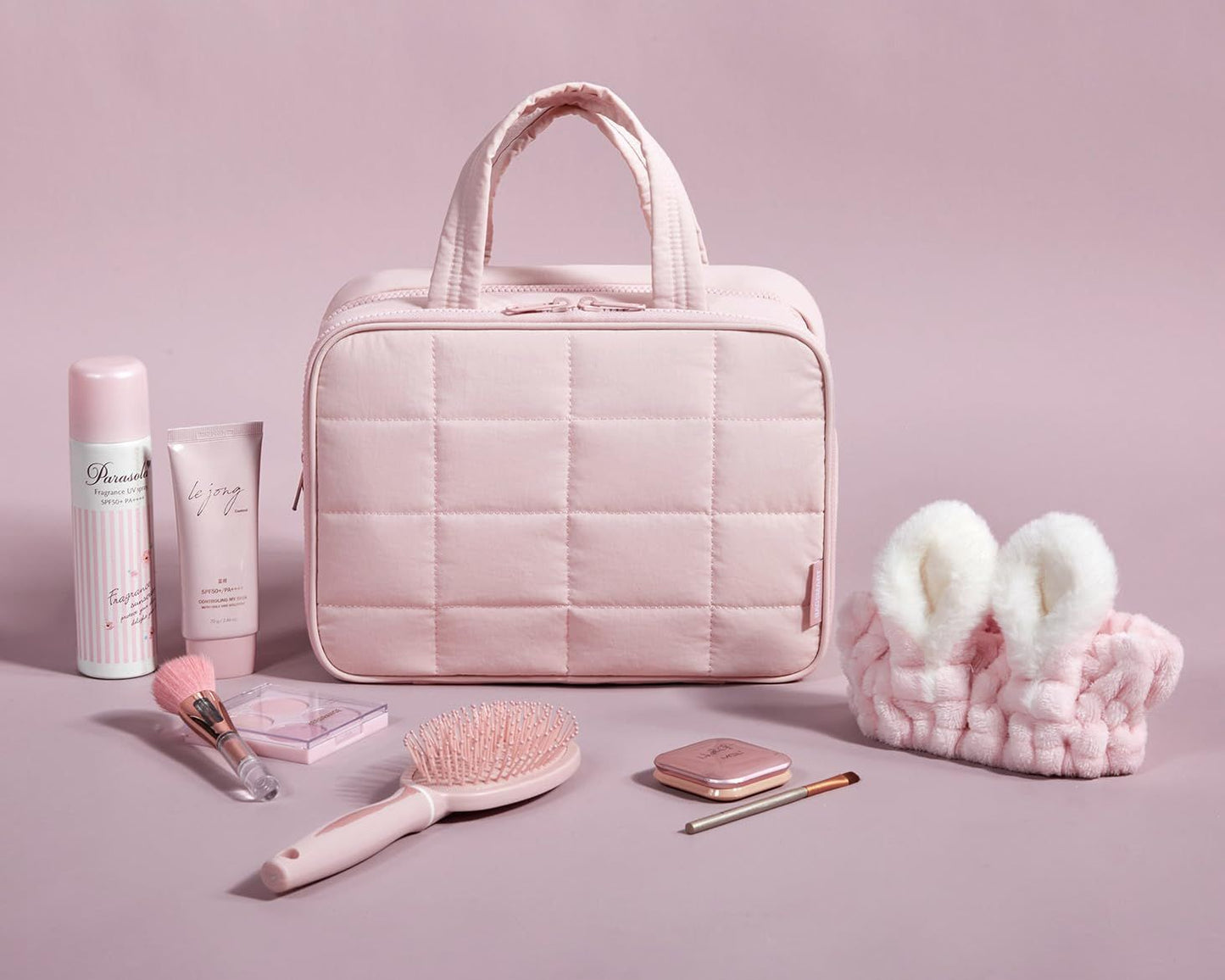 Travel Toiletry Bag with Jewelry Organizer, Hanging Travel Bag for Toiletries, Puffy Makeup Cosmetic Bag Organizer, Carry-on Travel Accessories Essentials, pink（27.9*18.8*12CM）