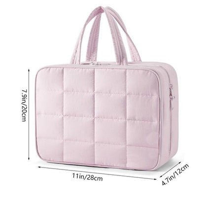 Travel Toiletry Bag with Jewelry Organizer, Hanging Travel Bag for Toiletries, Puffy Makeup Cosmetic Bag Organizer, Carry-on Travel Accessories Essentials, pink（27.9*18.8*12CM）