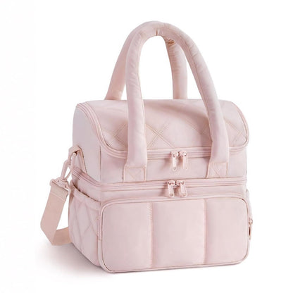 Insulated Lunch Bag Lunch Box for Women,Double Deck Leakproof Cooler Tote with Adjustable Shoulder Strap,Quilted Puffer Design & Durable pink Kemu |Fashion Home Kitchen Beauty