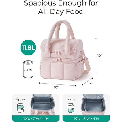 Insulated Lunch Bag Lunch Box for Women,Double Deck Leakproof Cooler Tote with Adjustable Shoulder Strap,Quilted Puffer Design & Durable pink Kemu |Fashion Home Kitchen Beauty