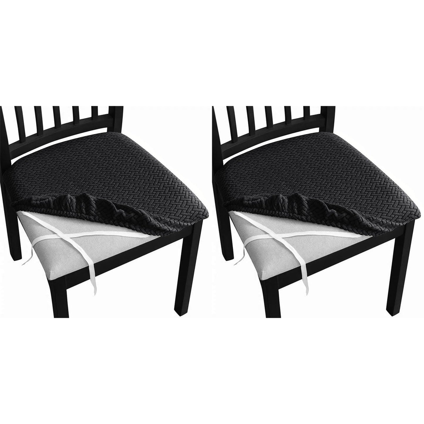 Stretch Waterproof Chair Seat Covers 4 PCS, Removable Washable Dining Room Chair Covers Anti-Dust Seat Cushion Slipcovers for Bedroom, Kitchen, Hotel, Banquet (black 4)