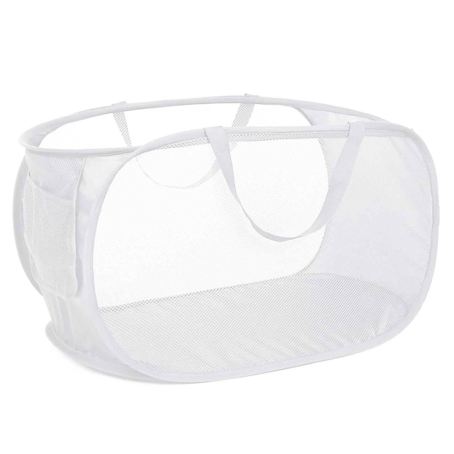 Collapsible Laundry Hamper with Side Pocket, Foldable Clothes Hamper with Durable Reinforced Handles for Laundry, Bathroom, Kids Room, Dorm or Travel 2 Pack White
