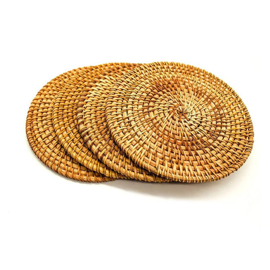 4pcs Trivets for Hot Dishes - Woven Rattan Trivets Hot Pads for Dinning Table,Kitchen Heat Resistant Straw Dish Coasters Placemats Pot Holder (16cm) Kemu |Fashion Home Kitchen Beauty