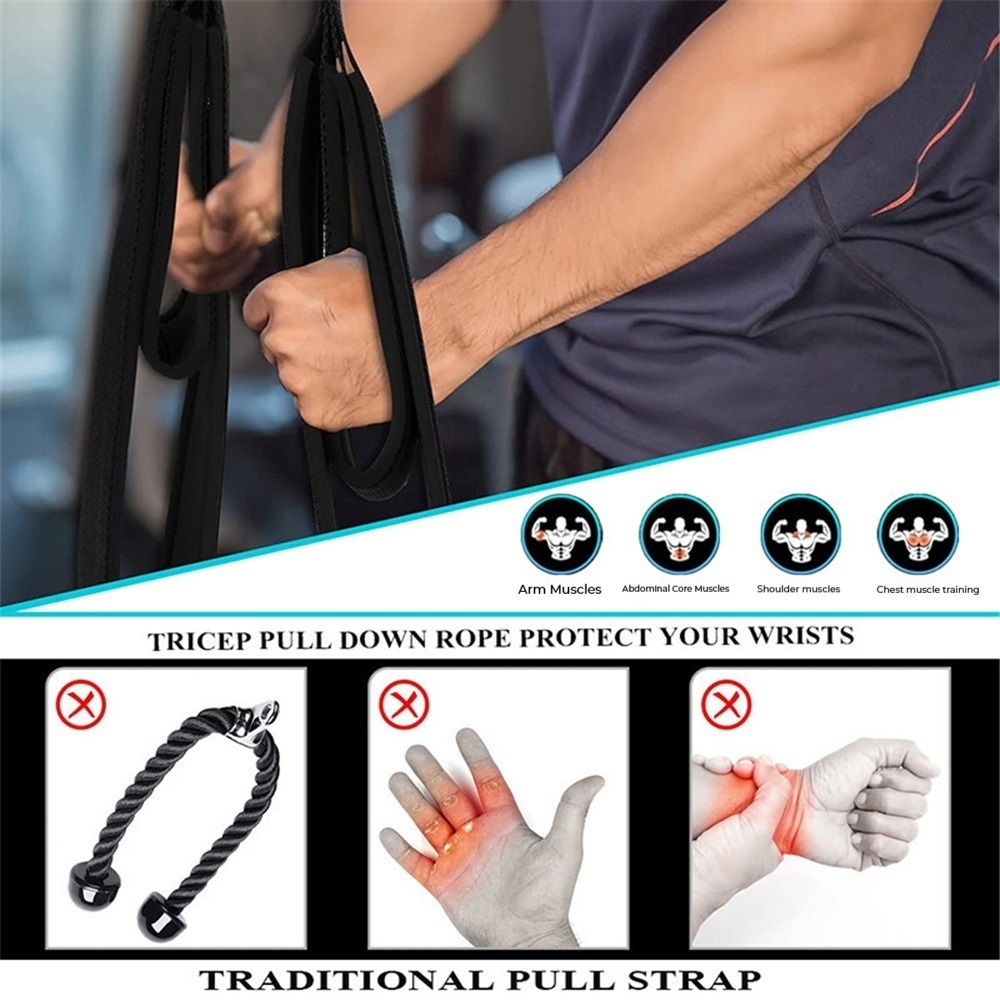 Tricep Rope Cable Attachment. 29 Inch & 22.8 Inch Two Lengths Built in One Pull Down Rope, Black  Long Tricep Ropes, Greater Range of Motion,