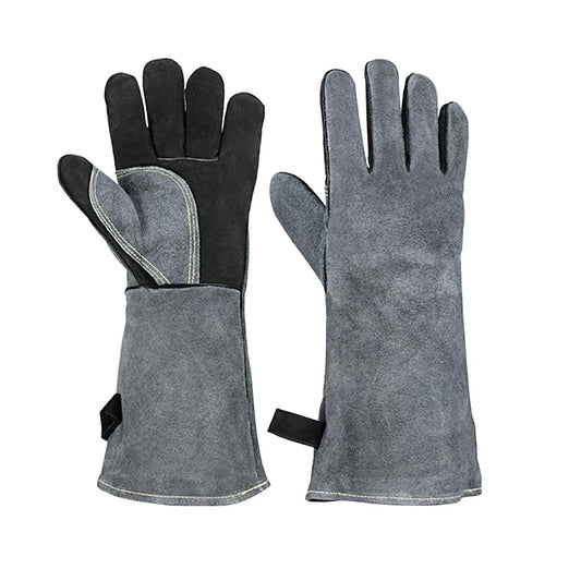 16 inch high-Temperature and fire-Resistant Cowhide Insulated longgloves/Barbecue/Oven/Fireplace/Barbecue/Smoking/Welding/Forged Gloves (black Gray)